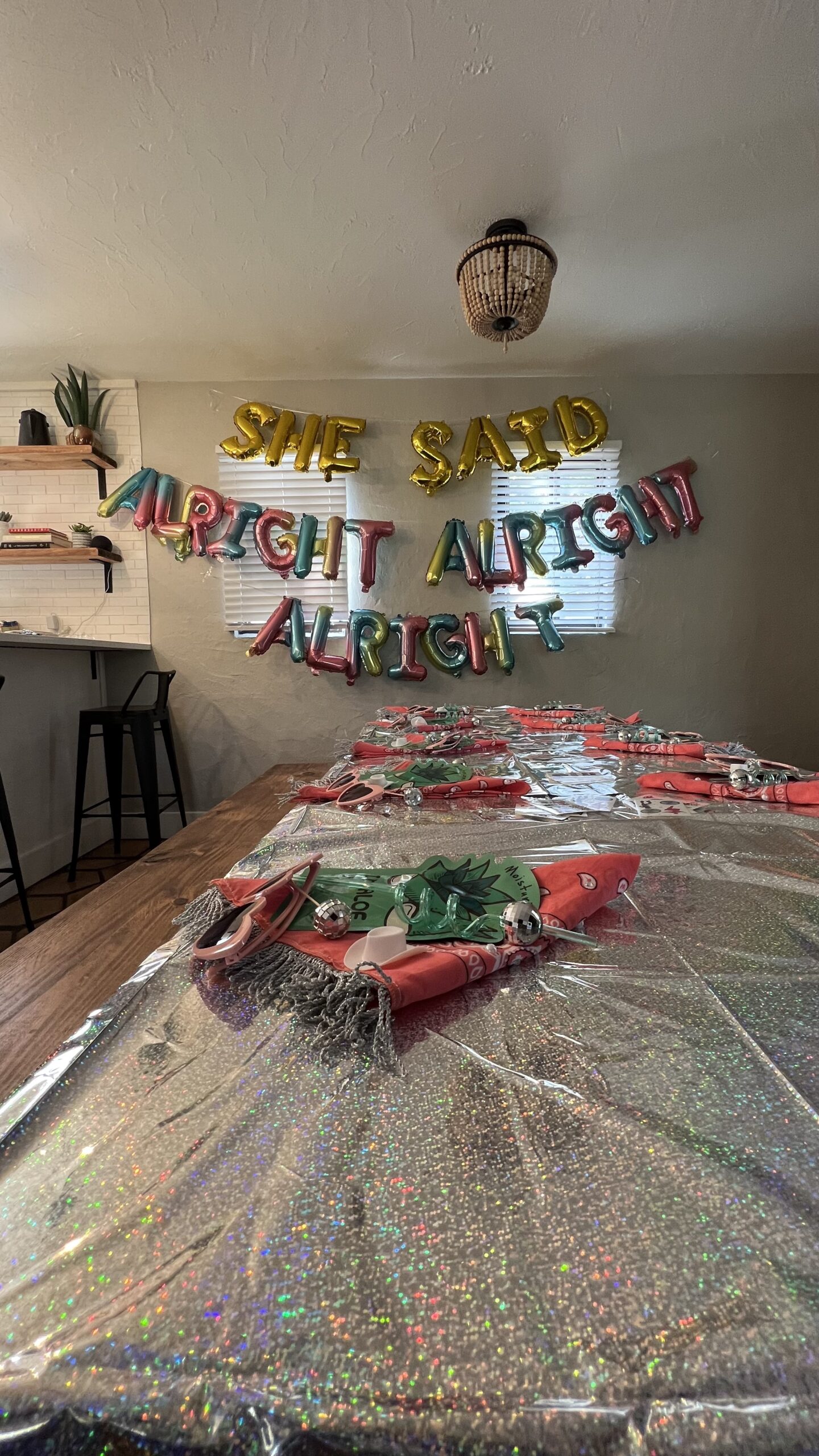 Bachelorette Decorations are hung for a party at an airbnb